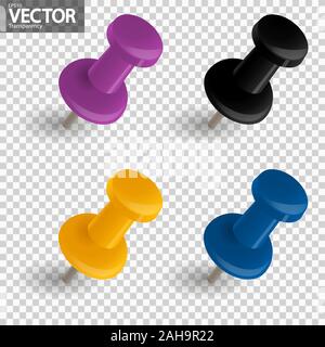 collection of four pin needles in different colors with vector transparency Stock Vector