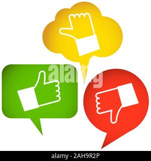 green, red and yellow speech bubbles with thumbs up and down Stock Vector