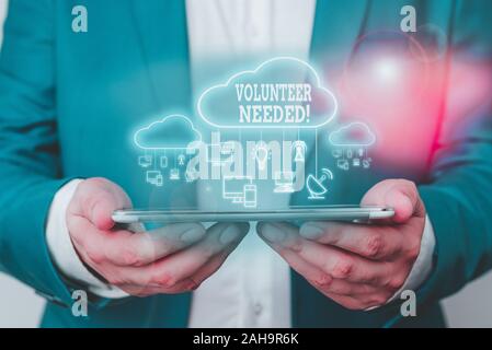 Text sign showing Volunteer Needed. Business photo text need work for organization without being paid Stock Photo