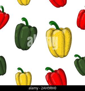 Bell pepper. Seamless pattern. Hand drawn sketch Stock Vector
