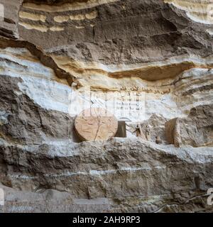 Wall of Virgin Mary and St. Simon the Tanner Cathedral, the biggest of seven churches and Chapels hidden in a series of caves in Mokattam hills, Saint Samaan The Tanner Monastery, Cairo, Egypt Stock Photo