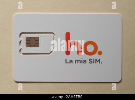 MILAN, ITALY - CIRCA OCTOBER 2019: Ho Mobile (low cost Italian Vodafone mvno) sim card Stock Photo