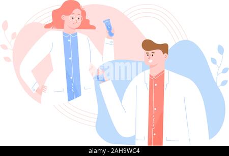 Scientists or doctors in white coats. Stock Vector