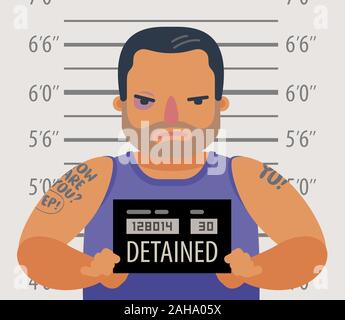 Detained dangerous criminal. Prisoner, convicted cartoon vector illustration Stock Vector