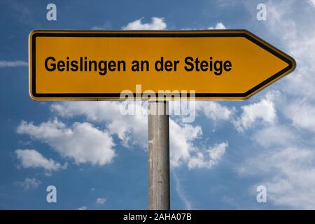 Detail photo of a signpost with the inscription Geislingen an der Steige, Baden-Württemberg, Germany, Europe Stock Photo
