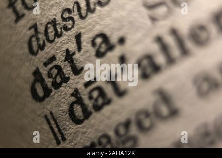 Word "data" printed on book page, close-up Stock Photo