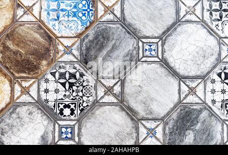 Porcelain tile with grunge pattern. Texture of aged ceramic tiles. Stock Photo