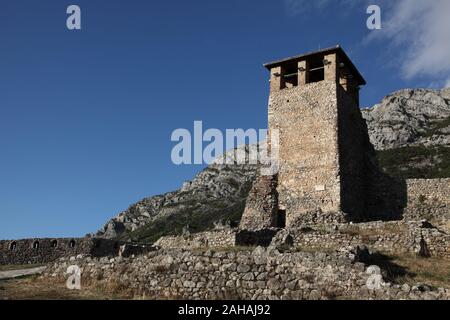 The Tower, originally a lookout and signalling post inside the walls of Kruja Castle in Kruja, Albania, used by Skanderberg during his reign. Stock Photo