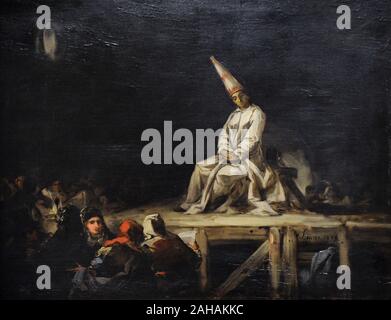 Spanish Inquisition. Auto-da-fe. Condemned in the scaffold wearing the ...