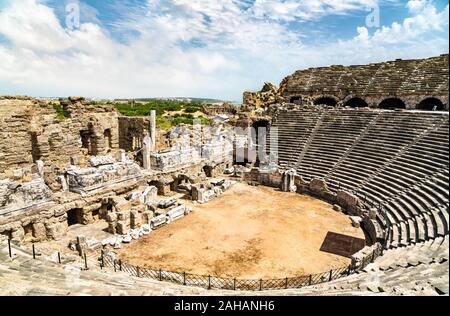 Ruins of the ancient theatre of Side in Turkey Stock Photo