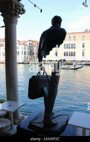 Venice, Italy: The tree-meter sculpture Bleu de Chine, made by Bruno Catalano in July 2018. Exhibited in Venice from May until Nov. 2019. Europe. Stock Photo