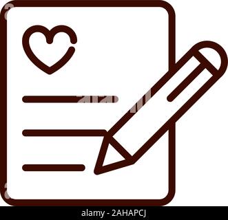 writing note paper love heart romantic passion feeling related icon vector illustration thick line Stock Vector