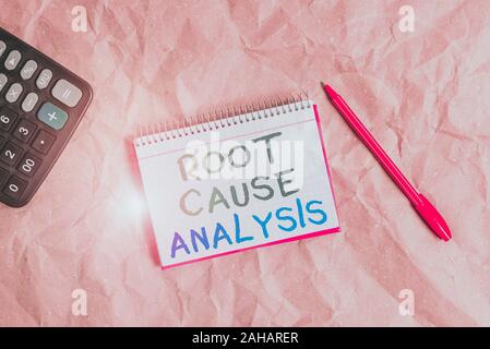 Word writing text Root Cause Analysis. Business photo showcasing Method of Problem Solving Identify Fault or Problem Papercraft craft paper desk squar Stock Photo