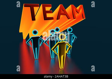 Teamwork. Conceptual business 3d man illustration. People are standing next to capital letters team. 3d rendering Stock Photo