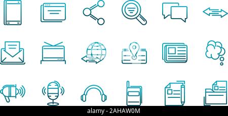 communications talk information broadcast icons set gradient line vector illustration Stock Vector