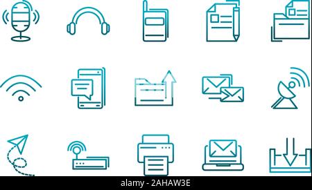 communications talk information broadcast icons set gradient line vector illustration Stock Vector