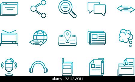 communications talk information broadcast icons set gradient line vector illustration Stock Vector