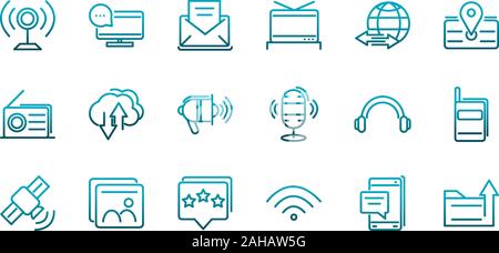 communications talk information broadcast icons set gradient line vector illustration Stock Vector