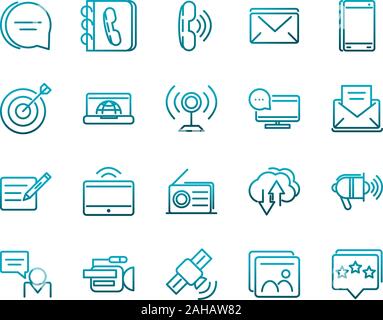 communications talk information broadcast icons set gradient line vector illustration Stock Vector