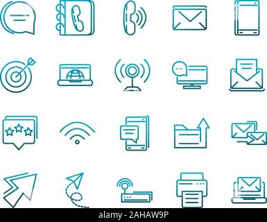 communications talk information broadcast icons set gradient line vector illustration Stock Vector