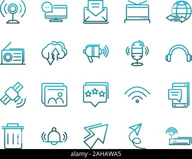communications talk information broadcast icons set gradient line vector illustration Stock Vector