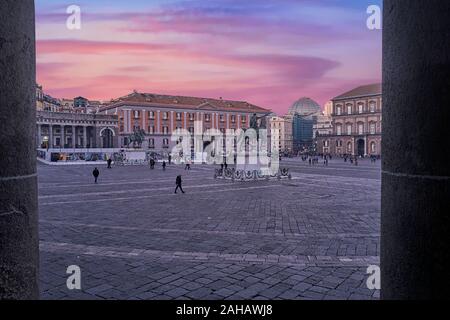 Piazza Plebiscito Naples Italy ay sunset Stock Photo