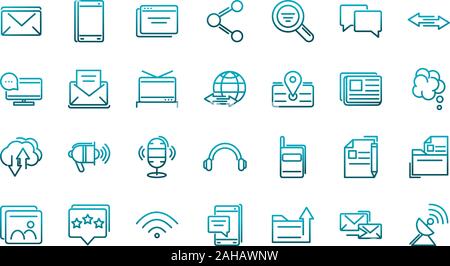 communications talk information broadcast icons set gradient line vector illustration Stock Vector