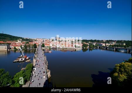 Prague Czech Republic. View of Charles Bridge, Vltava river and the castle (hrad) Stock Photo