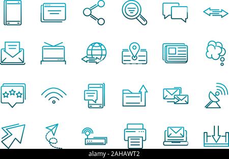 communications talk information broadcast icons set gradient line vector illustration Stock Vector