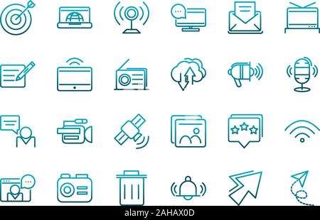 communications talk information broadcast icons set gradient line vector illustration Stock Vector