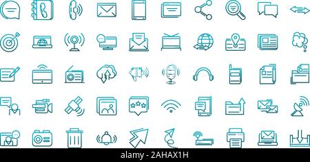 communications talk information broadcast icons set gradient line vector illustration Stock Vector