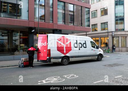 A DPD delivery van outside WeWork on Wilson Street in Finsbury East London EC2 England UK KATHY DEWITT