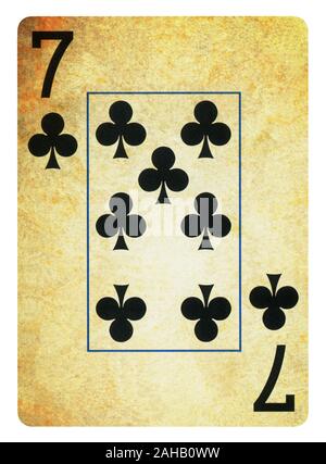 Seven of Clubs Vintage playing card - isolated on white (clipping path ...