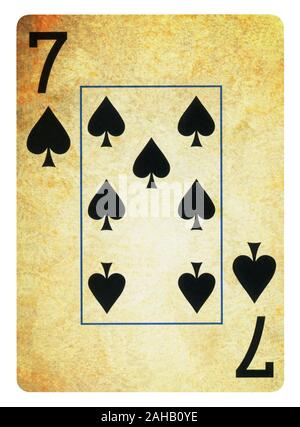 Seven of Spades Vintage playing card - isolated on white (clipping