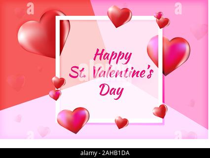 3d vector saint valentine's day frame on coloyrful background with vector hearts. Stock Vector