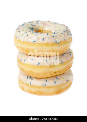 Stacked glazed dounts isolated on white background. Stock Photo