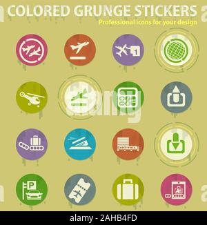Airport and transport colored grunge icons Stock Vector