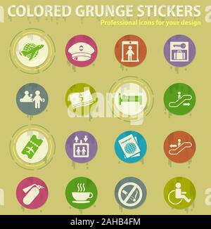 Airport and transport colored grunge icons Stock Vector