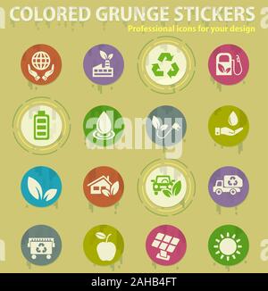 alternative energy colored grunge icons Stock Vector