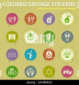 alternative energy colored grunge icons Stock Vector