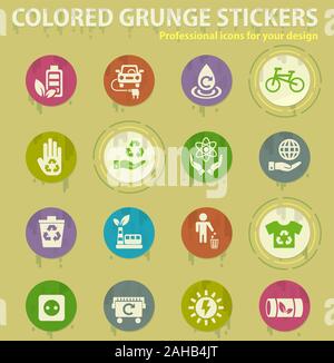 alternative energy colored grunge icons Stock Vector