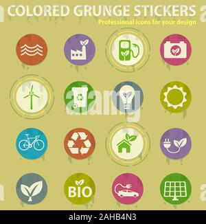 alternative energy colored grunge icons Stock Vector