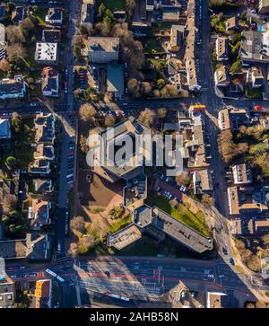 Aerial photo, Central bus station ZOB at Friedrich-Ebert-Straße ,Municipal tax office Velbert, local court, vertical shot, Velbert, Ruhr area, North R Stock Photo