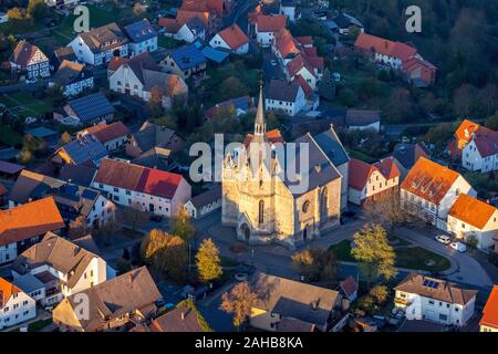 Aerial photo, overview Obermarsberg, Collegiate Church St. Peter and Paul, Catholic Church Nikolaikirche , Marsberg, Sauerland, North Rhine-Westphalia Stock Photo