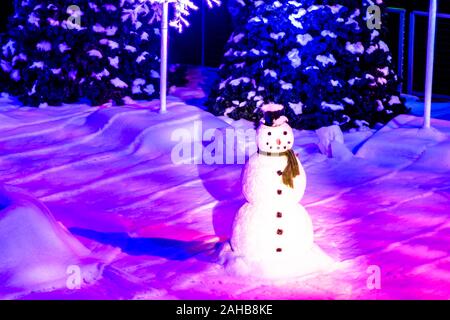 Orlando, Florida. December 21, 2019. Snowman on Christmas at Seaworld Stock Photo