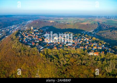 Aerial photo, overview Obermarsberg, Collegiate Church St. Peter and Paul, Catholic Church Nikolaikirche , Marsberg, Sauerland, North Rhine-Westphalia Stock Photo