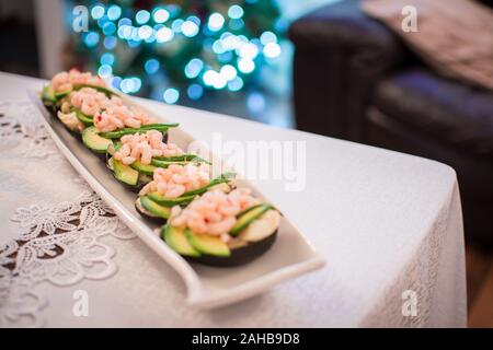 avocado salad with prawns on plate Stock Photo