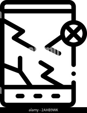 Wrecked Tablet Icon Vector Outline Illustration Stock Vector