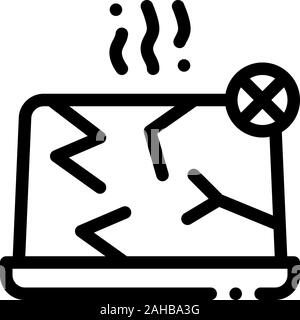 Wrecked Laptop Icon Vector Outline Illustration Stock Vector