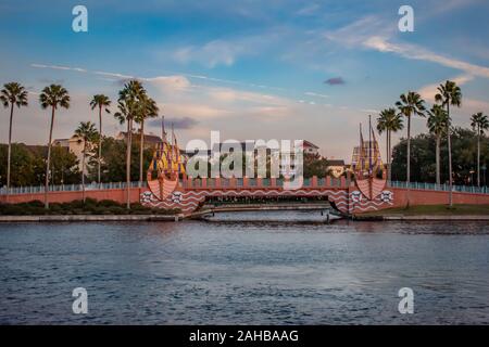 Orlando, Florida.  December 18, 2019. Colorful bridge in Lake Buena Vista area (49) Stock Photo